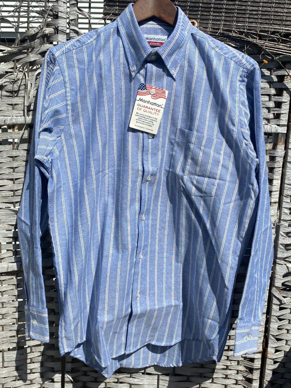1980s DEADSTOCK NWT Manhattan Striped Long Sleeve Button Down Shirt Vintage